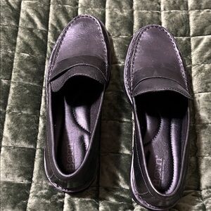 Born Celeste lug loafers. Dark Leather Slip-Ons